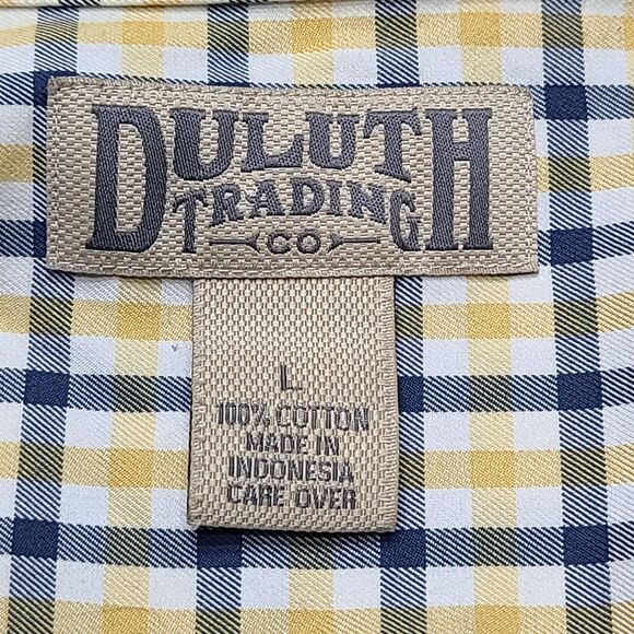 Duluth Trading Co Shirt Mens Large Yellow Blue Plaid Button Down Casual Cotton - Picture 6 of 8